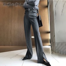 TWOTWINSTYLE Korean Wool Trousers For Women High Waist Pockets Side Split Flare Pants Female Casual Fashion 2020 Autumn Tide 2024 - buy cheap