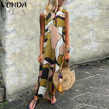 VONDA Women Bohemian Sleeveless Maxi Long Dress 2020 Summer Sexy Casual Printed V Neck Split Dresses Ankle-length Vestidos 2024 - buy cheap