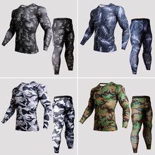 Men's Camouflage Riding Underwear Set Fitness Training Shirt + Leggings Quick-drying Tights Compression Clothing Rashgard Male 2024 - buy cheap