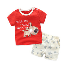 Комплект летней одежды из 2 предметов для маленьких мальчиков и девочек детская хлопковая футболка с короткими рукавами с изображением щенка + шорты комплекты для малышей 2024 - купить недорого