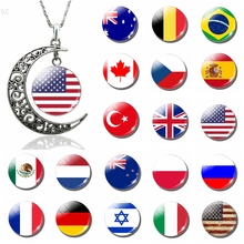 National Flags Spain Canada Russia USA Italy Charm Crescent Moon Necklace Glass Cabochon Jewelry Punk Style Women Men Gift 2024 - buy cheap