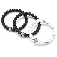 Skull 8mm White Marble Stone Matted Black Beads Bracelet & Aromatherapy Black Lava  Essential Oil Diffuser Bracelet Jewelry 2024 - buy cheap