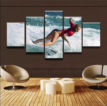 Marco de arte de pared moderno, póster en lienzo, impresión en HD, pintura de surf deportivo, imágenes abstractas modulares, decoración del hogar, 5 piezas 2024 - compra barato