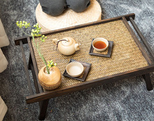 Muebles de estilo asiático tailandés, mesa de madera de bambú del sudeste para el desayuno, cama, bandeja para servir, patas plegables para sala de estar 2024 - compra barato