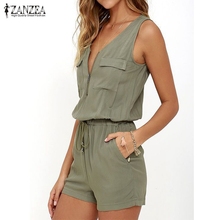  2021 Summer ZANZEA Rompers Womens Jumpsuit Sexy V Neck Sleeveless Zipper Playsuits Casual Solid Bodysuit Beach Overall 2024 - buy cheap