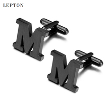 Lepton-Gemelos de acero inoxidable para hombre, con letras de Metal y pistola negra, puños de camisa francesa 2024 - compra barato