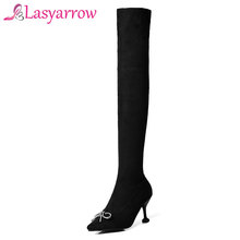 Lasyarrow 2018 Sexy Thigh High Boots Stretch Zipper Over The Knee Sexy Slim High Heels Long Boots Women Stilettos Shoes Crystal 2024 - buy cheap