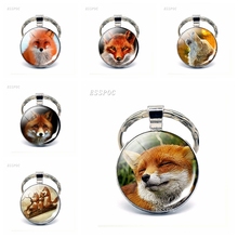 Animal Jewelry Lovely Fox Glass Cabochon Metal Keychain Fox Bag Pendant Fashion Key Chain for Women Christmas Gifts for Daughter 2024 - buy cheap