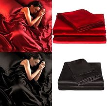 Conjunto de lençol de cama de cetim macio 95gsm 4 pce-vermelho e preto 2024 - compre barato