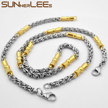 Sunnerrevenda colar de aço inoxidável, joias da moda, conjunto de pulseira, 5mm, corrente geométrica de elos, cor prata, banhado a ouro sc127 s 2024 - compre barato