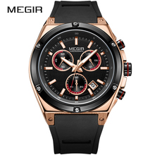 MEGIR спортивные мужские часы Топ бренд класса люкс Хронограф Кварцевые наручные часы Мужские Силиконовые военные часы Relogio Masculino 2022 - купить недорого