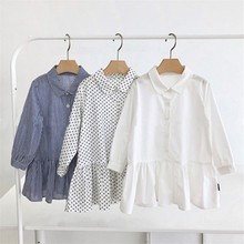 Vestidos para niña pequeña, moda informal de manga larga, vestidos para niña, camisas de algodón a rayas de lunares con solapa, ropa para niño 2019 2024 - compra barato