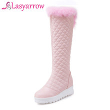 Lasyarrow Hidden Wedges Round Toe Platform Shoes Women Height Increasing High Heels Knee High Winter Warm Snow Boots Black White 2024 - buy cheap