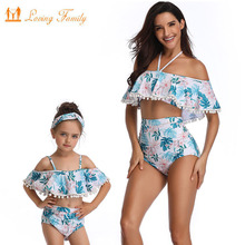 Mother Daughter Swimwear Summer Family Swimsuit Matching Outfits Mommy Clothes Mom Bikini High Waist Bikinis 2024 - buy cheap