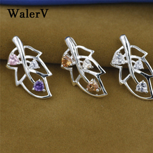 Pingente colorido walerv, joia da moda com folhas formato de pingente 3 tipos cor de cristal pedra de zircônia para pingente feminino 2024 - compre barato