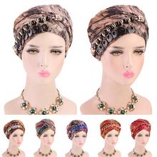 Pañuelo con cuentas de Hijab musulmán para mujer, pañuelo largo con colgante para la cabeza, chal de turbante estampado, moda árabe islámica 2024 - compra barato