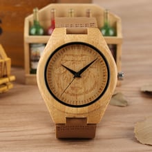 Reloj minimalista de madera de bambú para hombre y adolescente, pulsera con esfera grande y movimiento de cuarzo, estilo de madera y cuero 2024 - compra barato