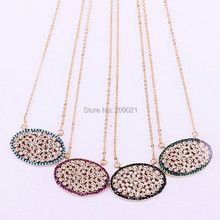 5Pcs Cubic Zirconia Pave Setting Oval Pendant Necklace, multi color CZ charm  Pendant, Women Jewelry 2024 - buy cheap
