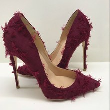 Factory Frazzled Tassel Cloth Pumps Ladies Evening Thin High Heels Pointed Toe Stilettos Sexy Pointed Toe High Heels for Woman 2024 - buy cheap