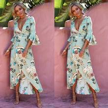 Robe Femme Ete 2018 New Print Long Dress V-neck Summer Dress Women Harajuku Female Casual Beach Chic Boho Maxi Dress Vestidos 2024 - buy cheap