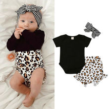 3PCS Newborn Baby Girls Leopard print Clothes Short Sleeve Top Romper Short Pants Headband Summer Outfit Sets 2024 - buy cheap