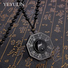 Vintage Style Black Obsidian Taiji Gossip Pendant Necklace Yin Yang Bead Chain Necklace Jewelry For Woman Men 2024 - buy cheap