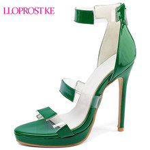 Lloprost ke sandálias femininas clássicas de salto alto fino, mais novo gladiador, verão, sapatos peep toe, sapatos femininos verdes, sexy h41 2024 - compre barato