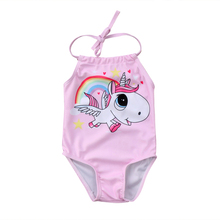 Bañador de dibujos animados de unicornio para niñas recién nacidas, Bikini de playa sin mangas, traje de baño Halter, traje de baño 2024 - compra barato