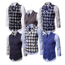 New Men Formal Dress Vest Double Breasted Plaid Checks Waistcoat Costume Workout Top 2024 - buy cheap