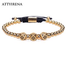 Pulseiras masculinas de ouro, moda, hip hop, com contas redondas, micro pave, preta, cubo cz, macramé, trançado, charme 2024 - compre barato