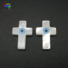 Free Shipping Natural Mother Of Pearl Shell Cross Stone Evil Eye 11*16mm Cross Shape Side Hole Shell Beads For DIY Jewelry 2024 - buy cheap