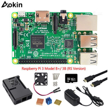 Aokin 7 шт. комплект комбинированный Raspberry Pi 3 Model B +/3b материнская плата, 16 Гб Microsd карта 5В 2.5A адаптер, радиаторы, черный корпус Hdmi кабель 2024 - купить недорого
