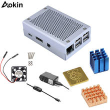 Aokin для Raspberry Pi 3 корпус алюминиевый Металл с охлаждающим вентилятором для Raspberry Pi Чехлы для Raspberry Pi 3 Model B + радиатор 2022 - купить недорого
