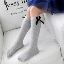 Toddler Girls Kids Knee High Length Socks with Organza Bow 5 Colours 1-8 years Cotton Black Gray White Warm 2024 - buy cheap