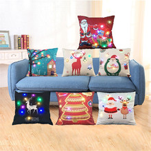 LED Xmas Style Cushion Cover Merry Christmas! Santa Claus Socks Balloon Home Decorative Pillows Cover Nordic Deer Cushions Sofa 2024 - buy cheap