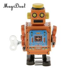 MagiDeal 10 см винтажный Заводной механический ходовой оловянный Робот Модель ручной работы игрушка для детей мальчиков популярный подарок желтый 2024 - купить недорого