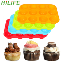 HILIFE Muffin Moussi molde de pastel de Chocolate pastel taza de silicona bandeja de hielo redondo Pudding 12 agujeros herramienta para hornear DIY 2024 - compra barato