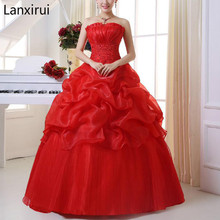 New Arrive Korean Style Red fashion girl crystal princess bridal dress sexy Lace apparel style formal Lanxirui dresses 2024 - buy cheap