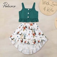 2019 Children Summer Clothing Holiday Toddler Baby Girl Kid Outfit Set Sleeveless Green Tops Tank+Floral Skirt Beach Sets 1-5Y 2024 - buy cheap