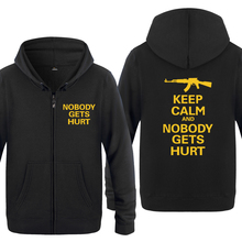 AK47 - Keep Calm & Nobody Gets Hurt Novelty Creative Hoodies Men 2018 Men's Fleece Zipper Cardigans Hooded Sweatshirts 2024 - buy cheap