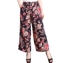 Pantalones de talla grande para mujer, pantalón informal Vintage de talla grande 5XL, con estampado Floral, cintura elástica, holgado, pantalones de pierna ancha 2024 - compra barato