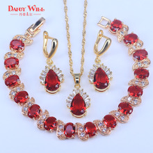 Elegant Luxury Jewelry Set Design Fashion Gold Pear Red Austrian Crystal Earrings Necklace Drop Bracelets Jewelry Sets Women 2024 - buy cheap