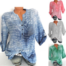Large size Ladies Blouse 2019 spring and summer new V-neck long-sleeved shirt butterfly print loose casual Women's shirt 2024 - buy cheap