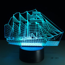3D Retro Ancient Sailing Sea Boat Ship LED Lamp Chinese Style Multicolor Illusion RGB Night Light USB Table Desk Decor AW -183 2024 - buy cheap