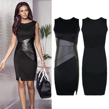 Women Bodycon Summer Dress 2021 Ladies OL Pencil Dress Faux Leather Splice Sleeveless Elegant Office Workwear Dress Plus Size5XL 2024 - buy cheap