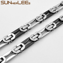 SUNNERLEES Jewelry Stainless Steel Necklace 8mm Geometric Byzantine Link Chain Black Silver Color Men Women Gift SC129 2024 - buy cheap