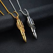 Mens Punk Bullet with Eagle Pendant Necklace Tough Man Hawk Gold and Silver Color Stainless Steel Top Quality Rock Male Collier 2024 - buy cheap