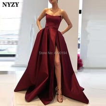 NYZY P35 High Leg Slit Sleeveless Simple Burgundy Satin Prom Dress Formal Party Gown Evening vestidos de festa longo 2019 2024 - buy cheap