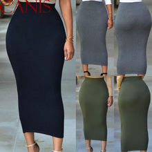 2019 Spring Skinny Maxi Long Pencil Skirt Solid Color Womens Ladies Slim High Waist Pencil Skirts 2024 - buy cheap