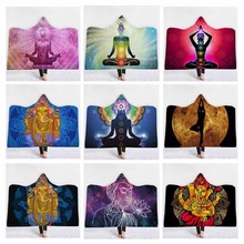 Manta con capucha para adultos, manta con estampado de Mandala, chacras, Coral, estatua de Buda de invierno, para Yoga, sofá, 3D, India 2024 - compra barato